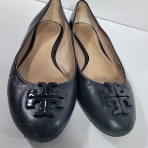 TORY BURCH Lowell 2 Black Leather Ballet Flat Shoes Women's Size 7 M